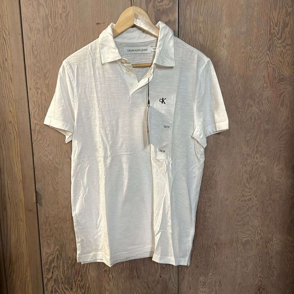 NWT Calvin Klein Jeans White With Black Logo Polo Shirt Size X-Small
